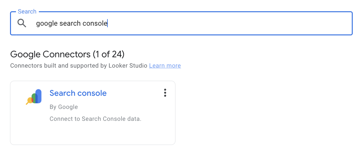 Search for Google Search Console native connector in Looker Studio