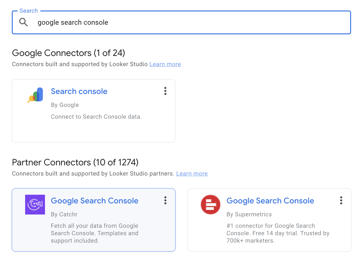 Search for Google Search Console in Looker Studio