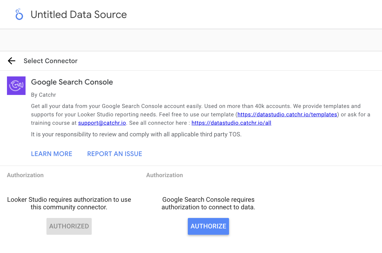 Authorize Catchr and Google Search Console accounts