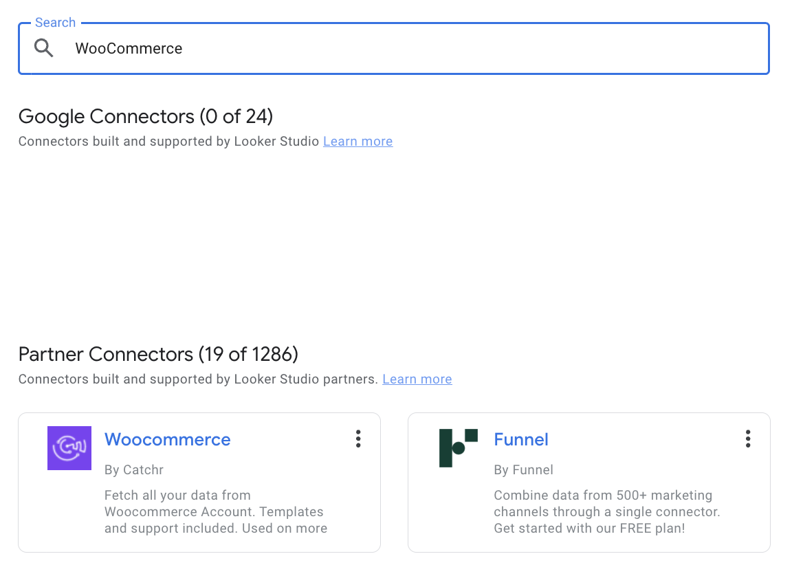 Search for WooCommerce in Looker Studio
