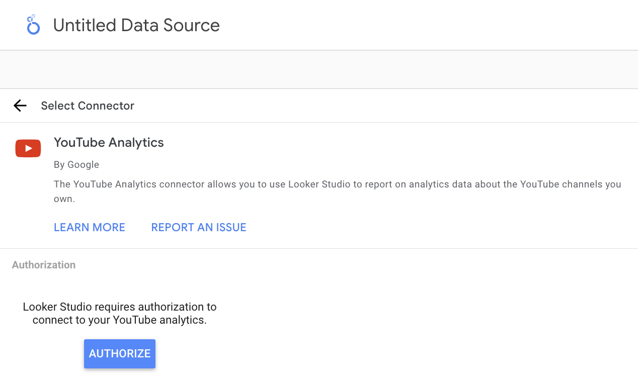 Authorize your Youtube accounts with Looker Studio
