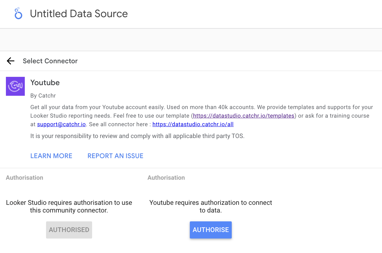 Authorize Catchr and Youtube accounts