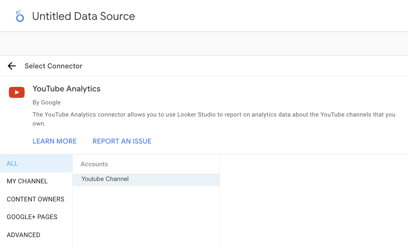 Select a Youtube channel to connect