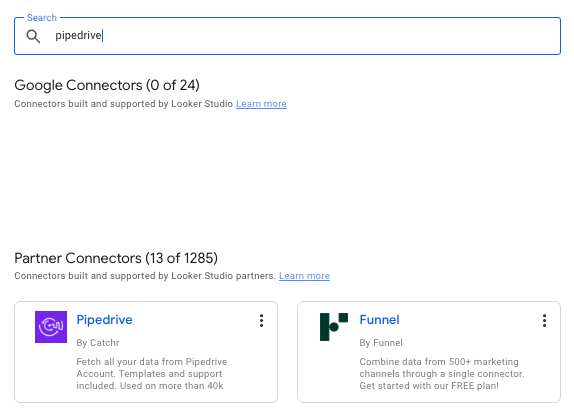 Search for Pipedrive in Looker Studio