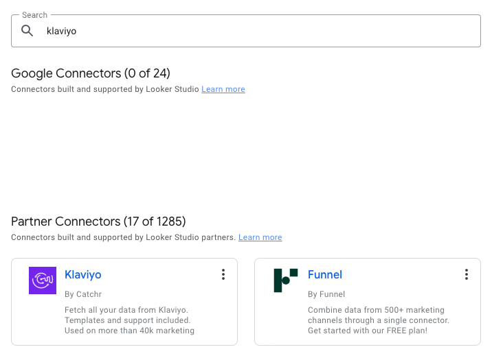Search for Klaviyo in Looker Studio