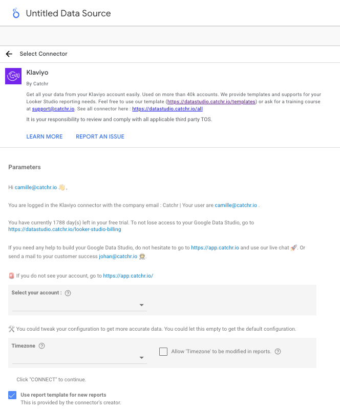 Select your Klaviyo account