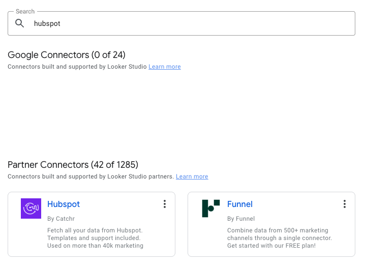 Search for Hubspot in Looker Studio