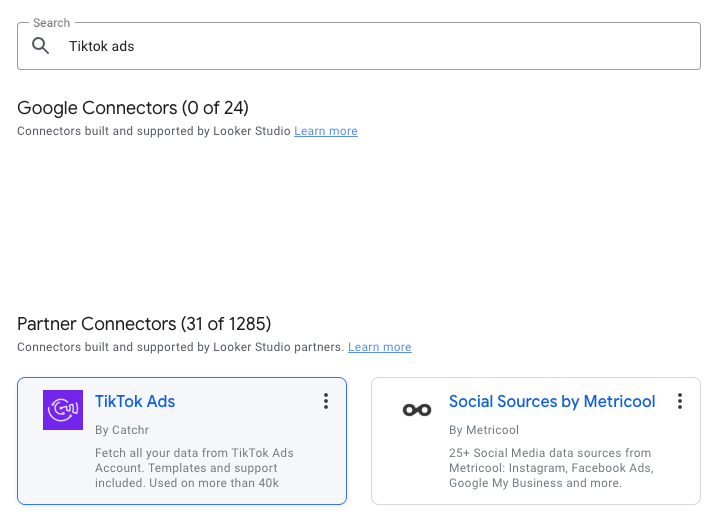 Search for TikTok Ads in Looker Studio