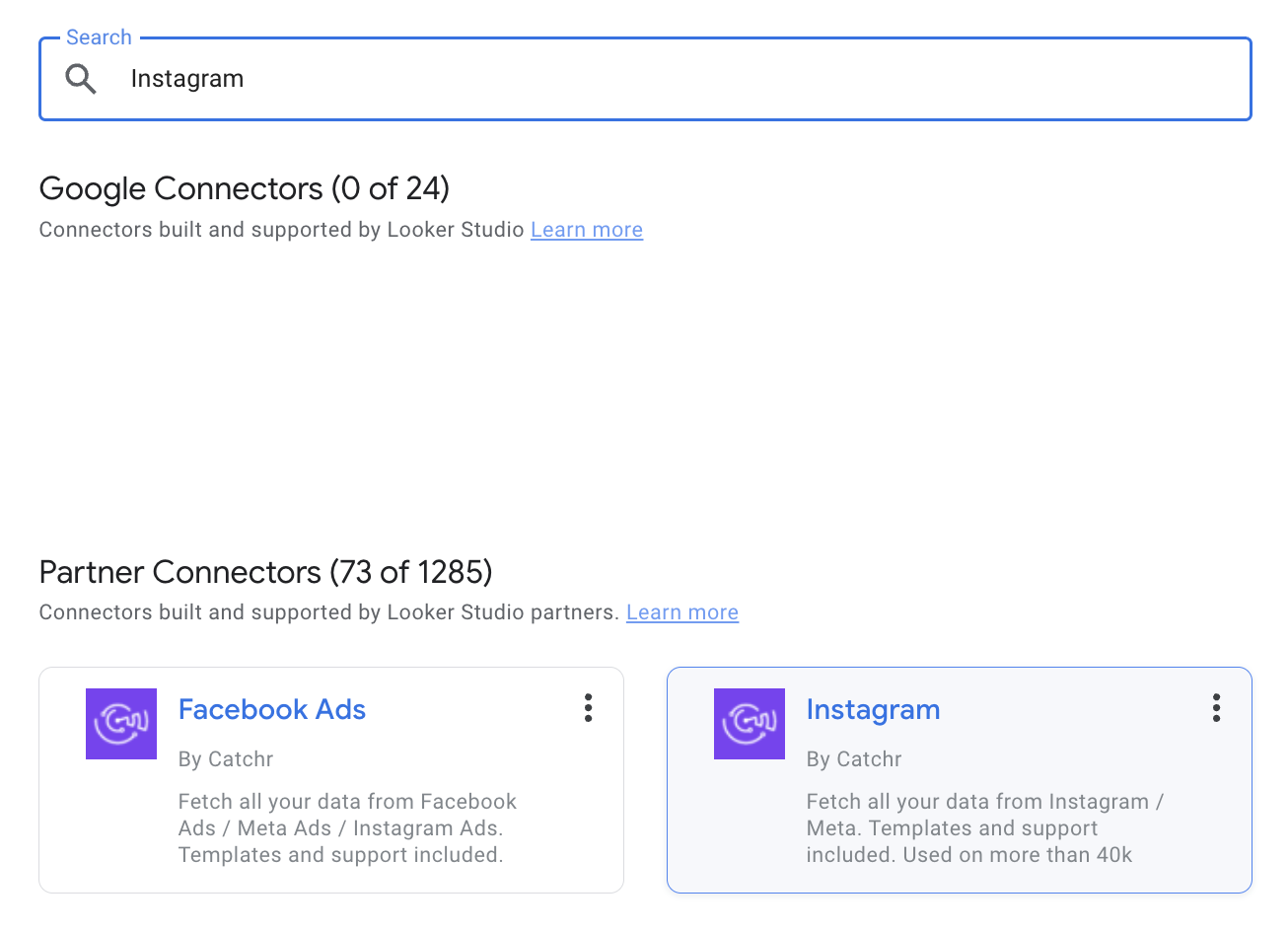 Search for Instagram in Looker Studio
