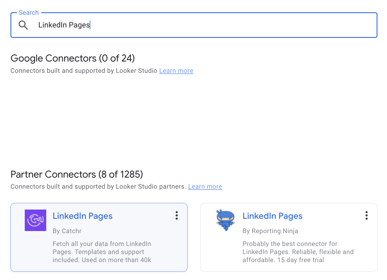 Search for LinkedIn Pages in Looker Studio