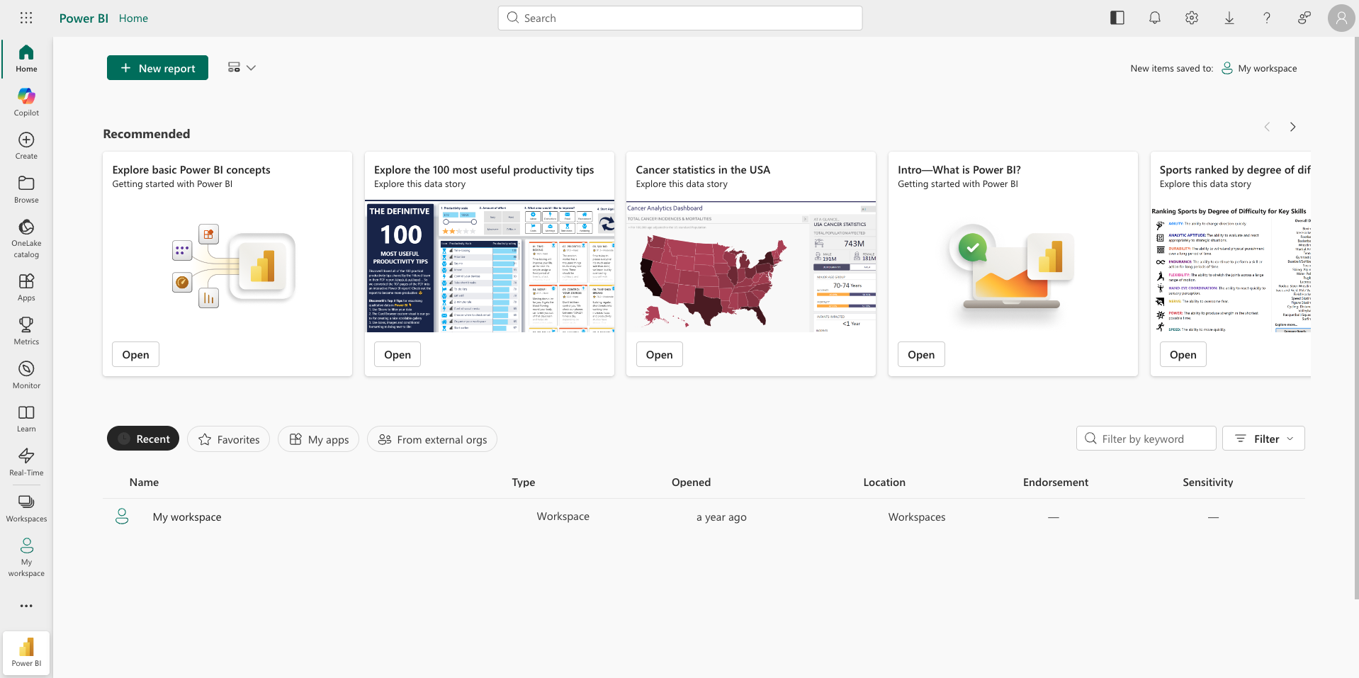 Screenshot of the Power BI Service interface.