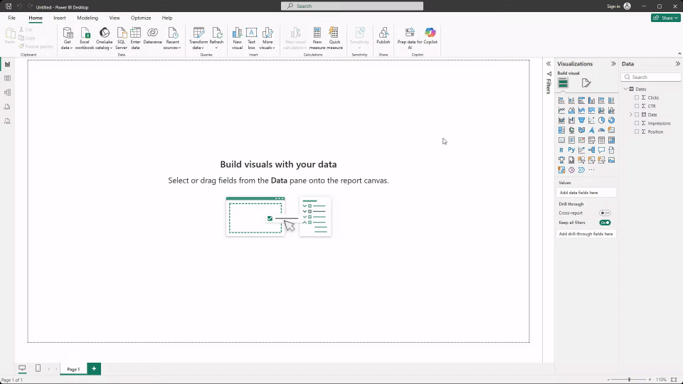 GIF tutorial showing how to create and configure KPI cards in Power BI to display key marketing metrics.