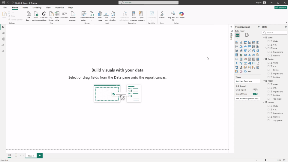 Animated GIF demonstrating how data from a well-structured XLSX file appears as a table in Power BI.