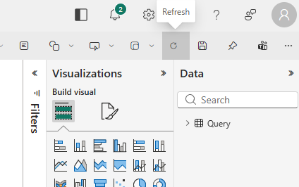 Screenshot of a Power BI Service report interface highlighting the Refresh button used to update report data.