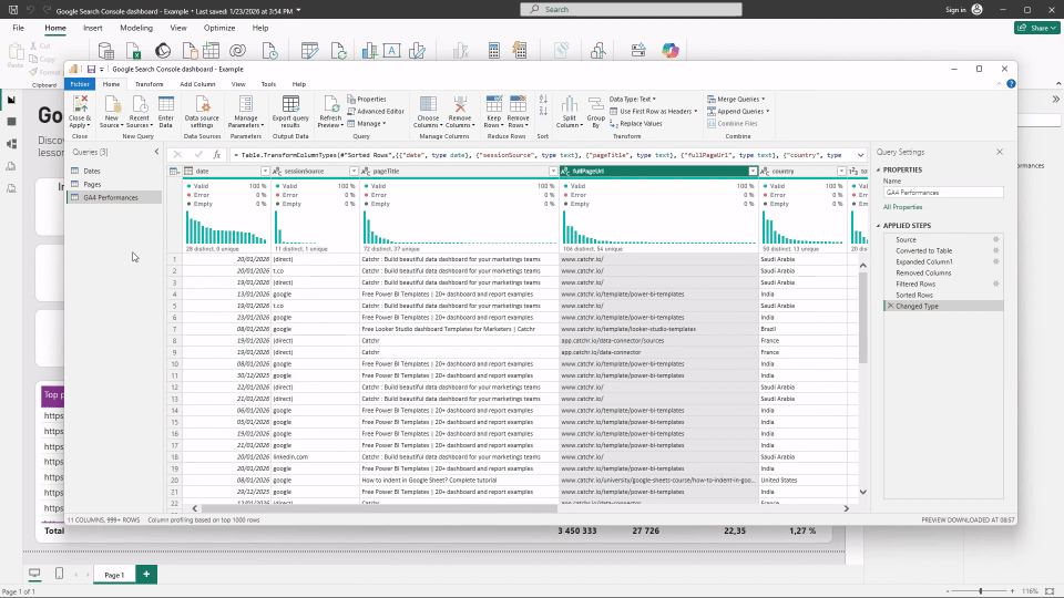 Animated GIF demonstrating how to extract data from a column in Power Query within Power BI.