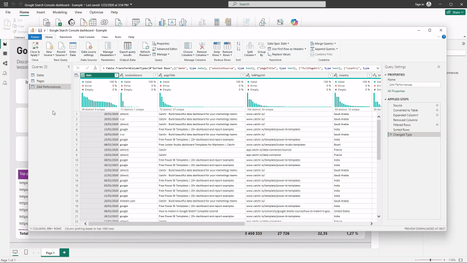 Animated GIF demonstrating how to split a column in Power Query within Power BI.