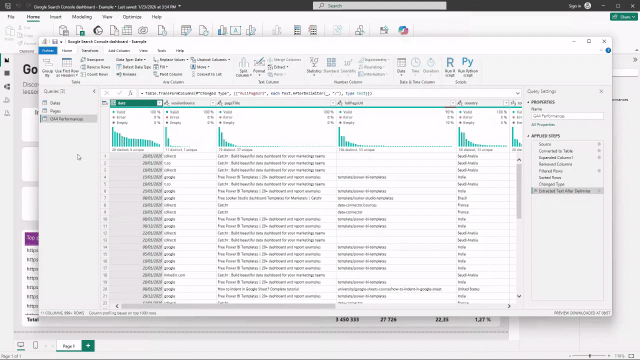 Animated GIF demonstrating how to rename columns and edit applied steps in Power Query within Power BI.