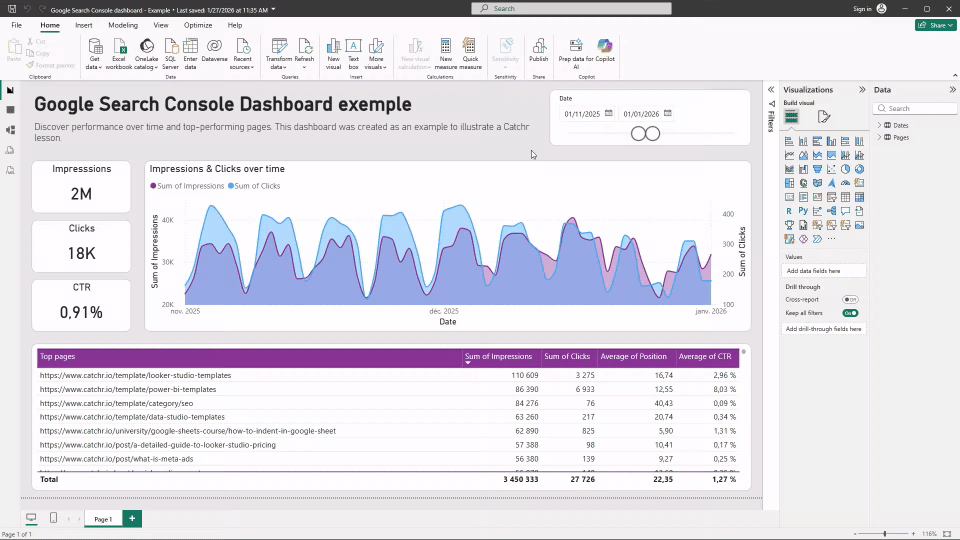 GIF tutorial showing the step-by-step process of creating a date table in Power BI using DAX.