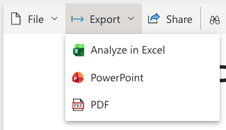 Screenshot from Power BI Services showing export options
