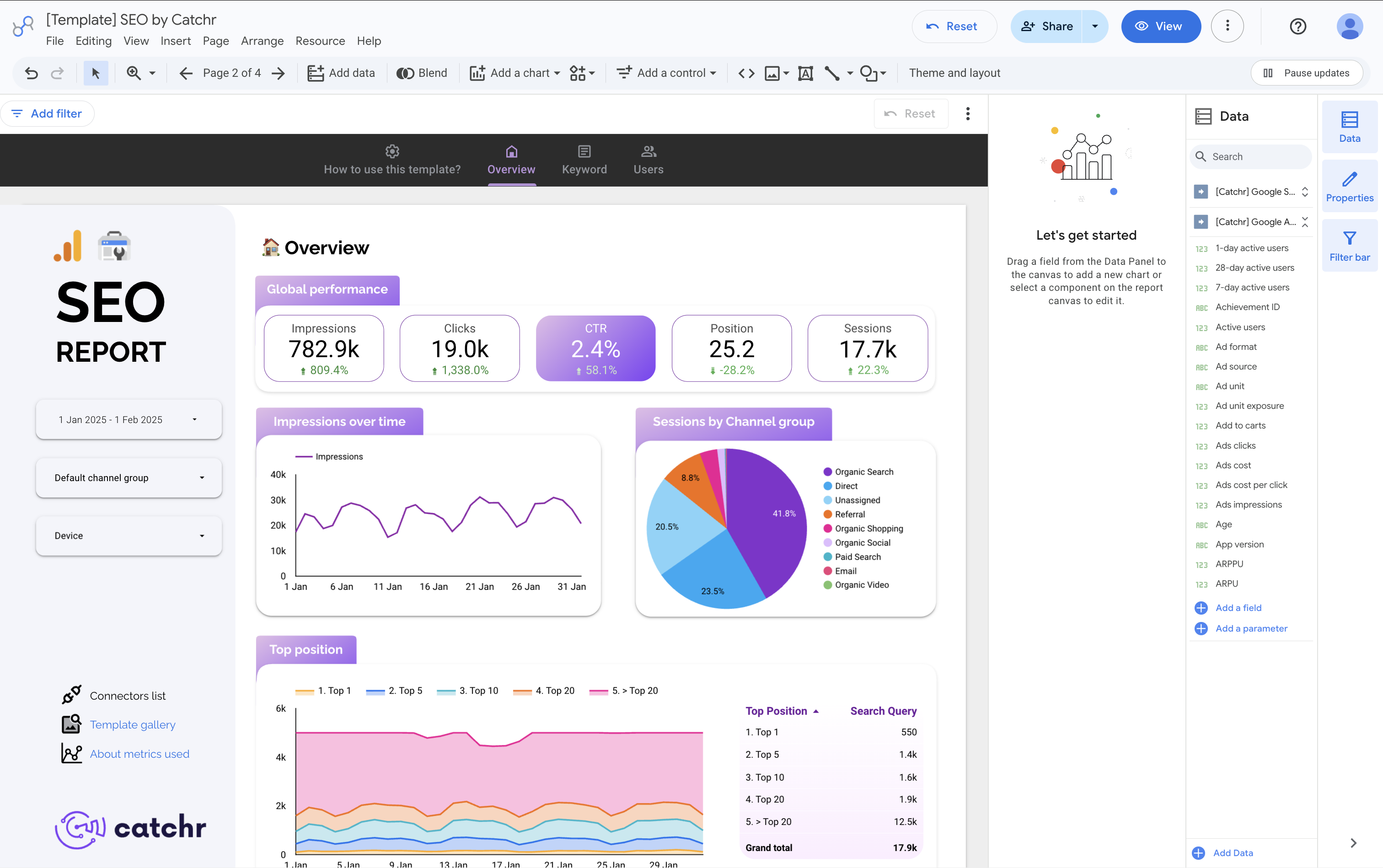 A screenshot of Data Studio (formerly Looker Studio) interface to create a report.