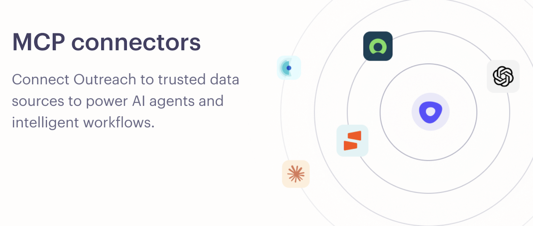 Outreach MCP connectors banner showing integrations with ChatGPT and other tools for AI-powered workflows.