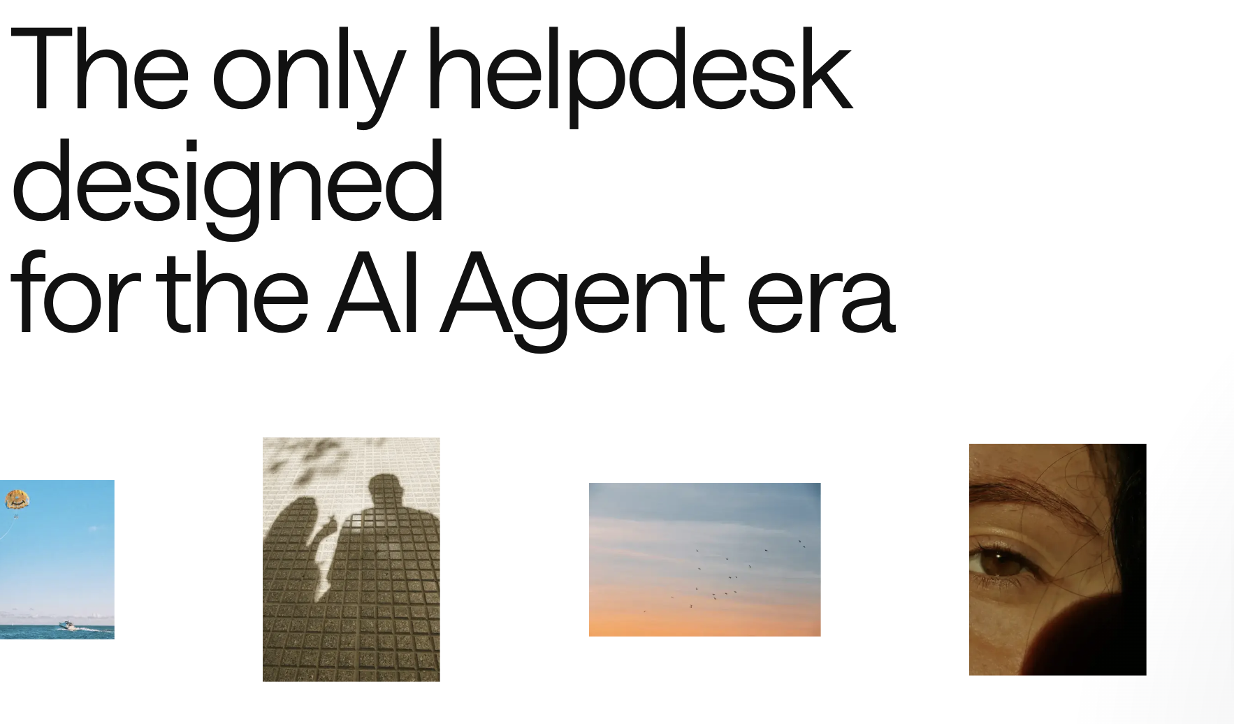 Intercom banner stating “The only helpdesk designed for the AI Agent era,” with customer lifestyle images.