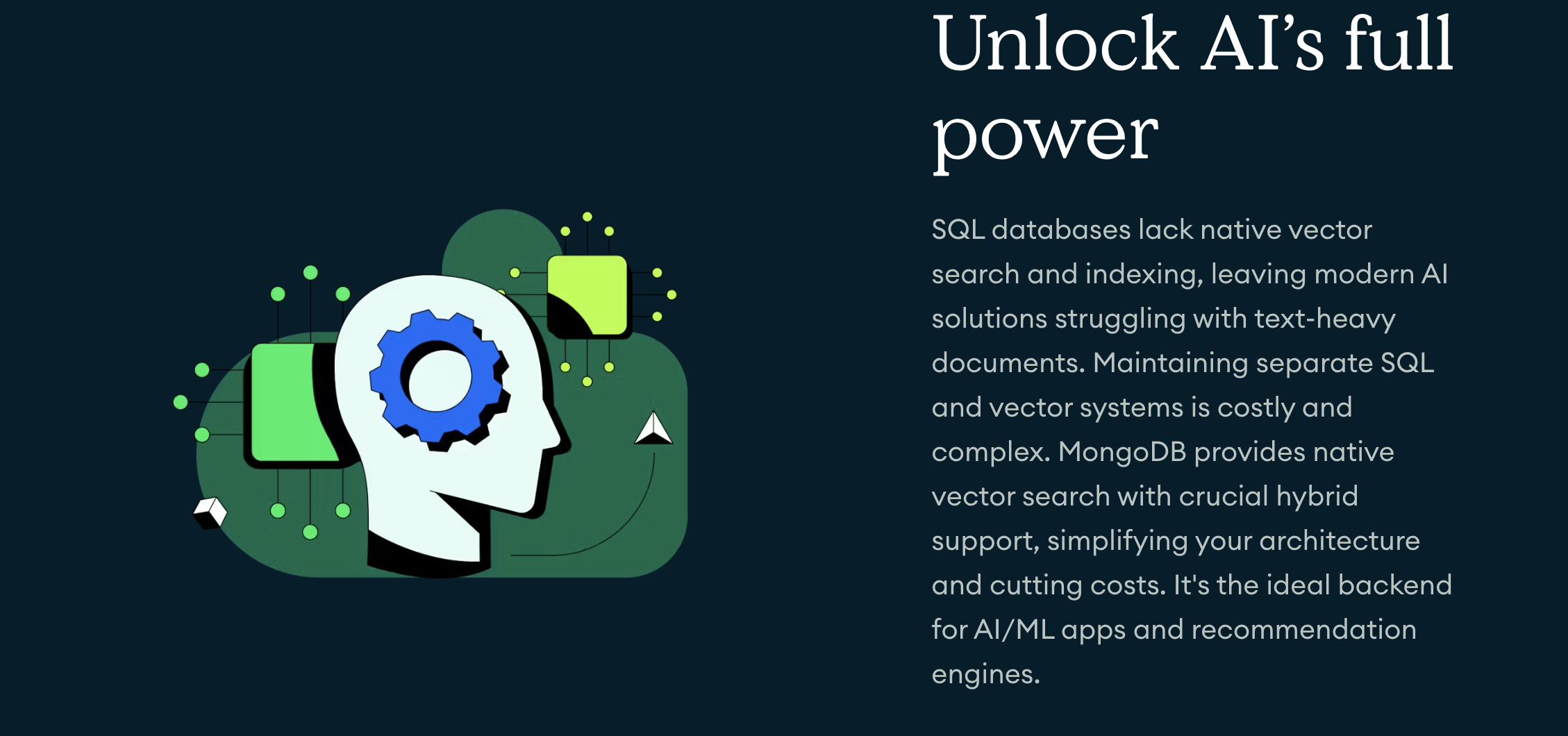 MongoDB banner highlighting native vector search for building AI and machine-learning applications.