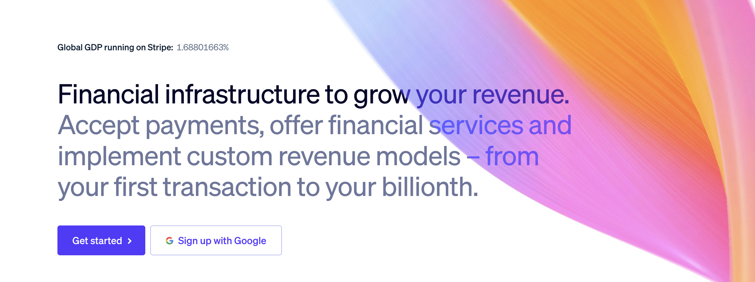 Stripe banner promoting financial infrastructure for payments, financial services, and scalable revenue growth.
