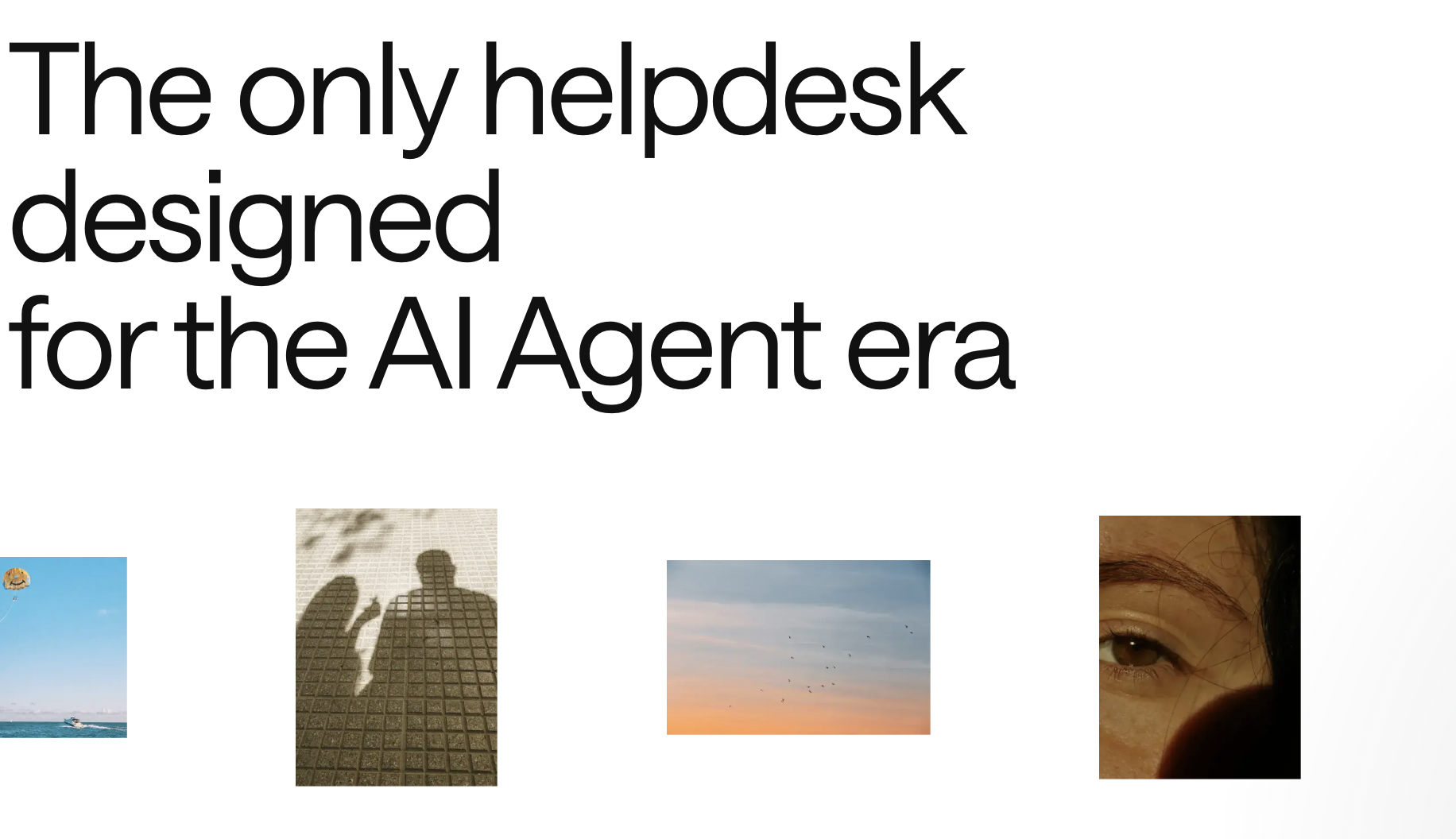 Intercom banner promoting an AI-first helpdesk designed for AI agents, with lifestyle images representing customer interactions.