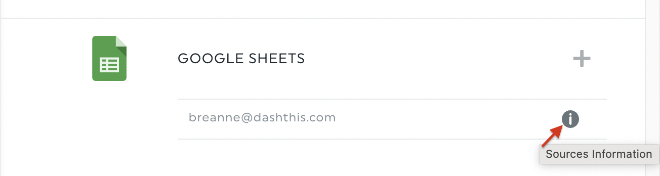 Google Sheets listed as a connected source inside DashThis