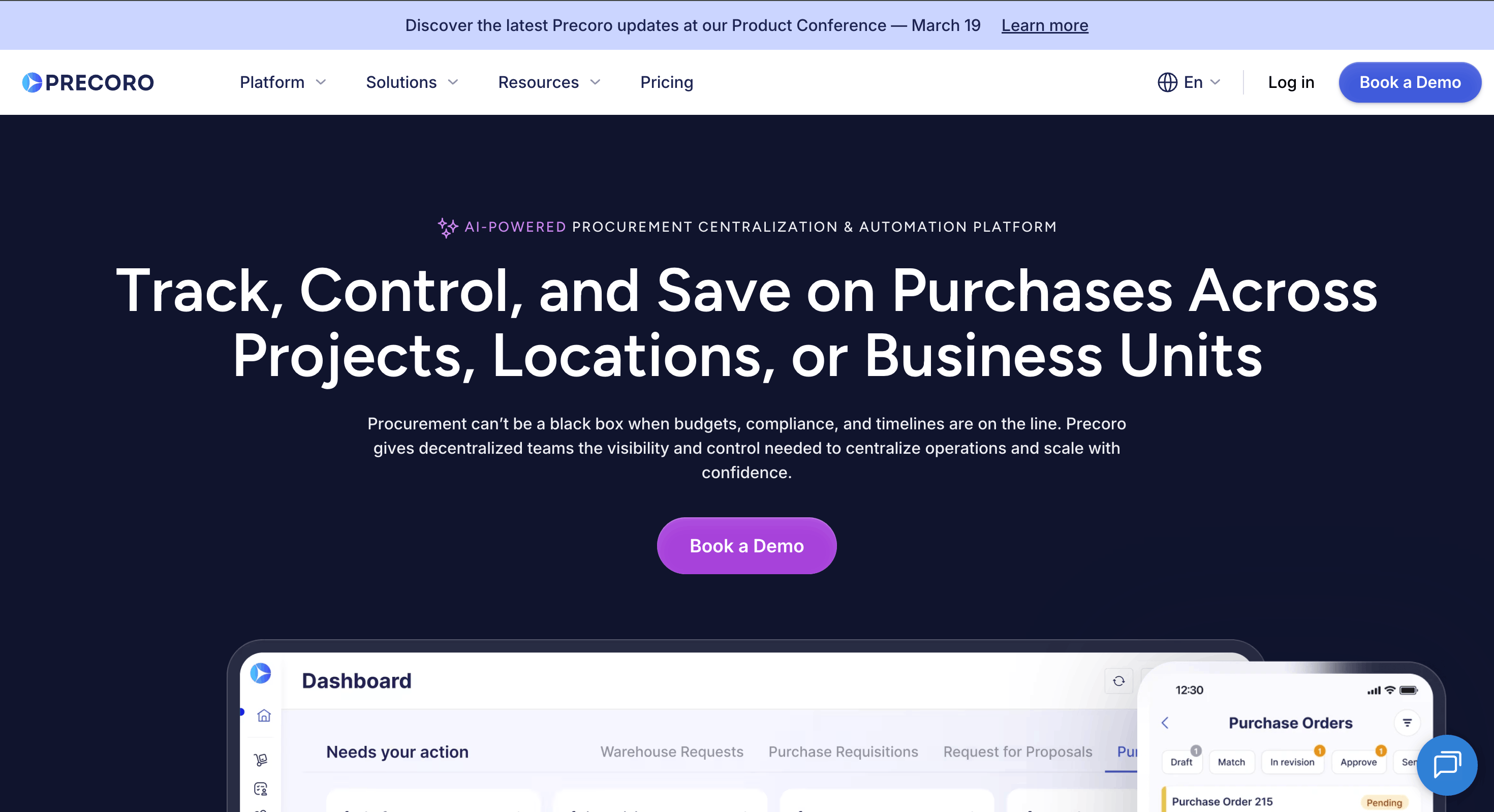 Precoro home page