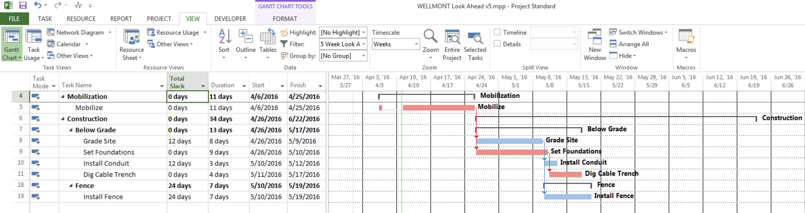Screen shot of Excel and P6 construction software