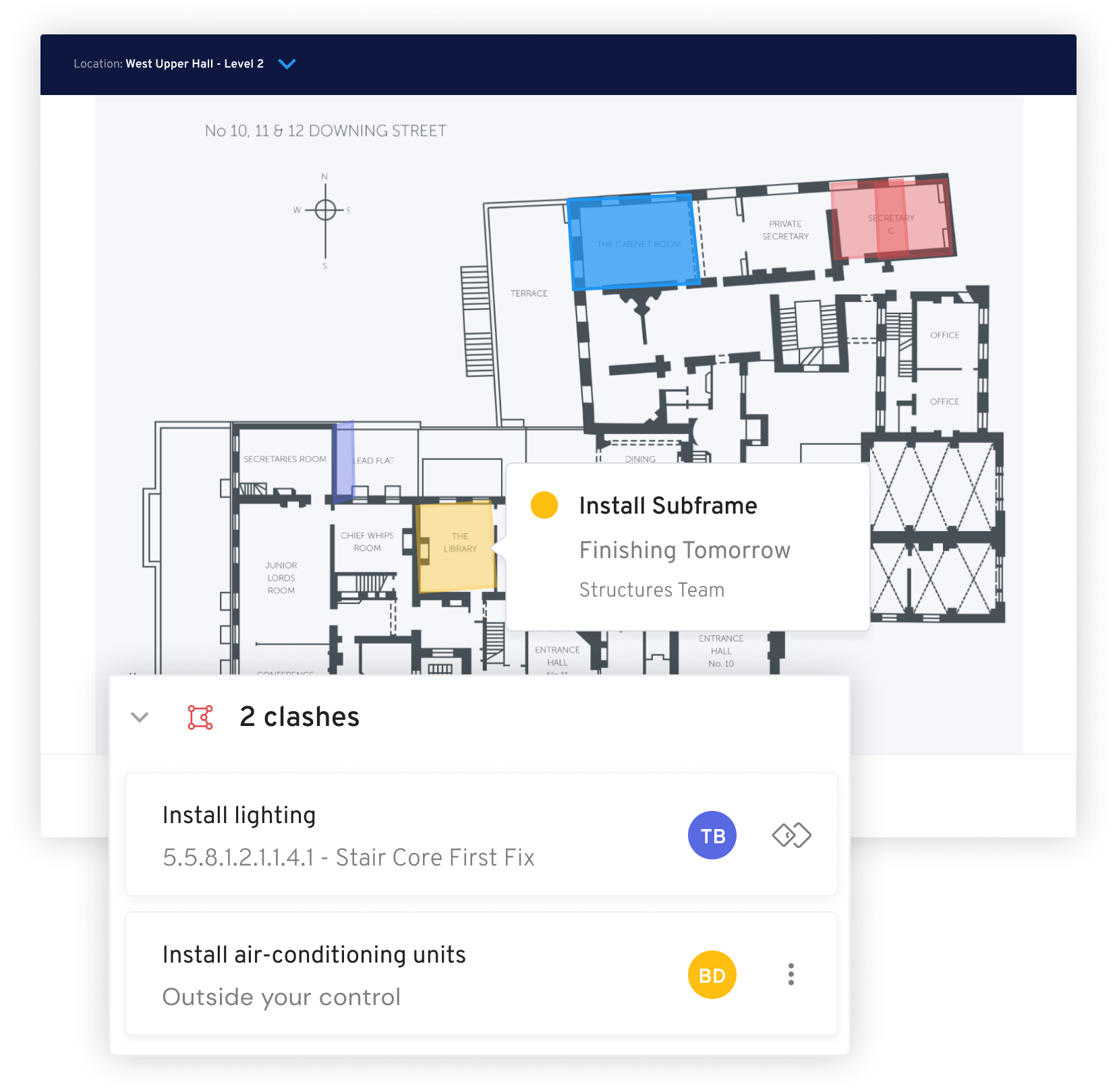 Screenshots of Aphex planner being used to avoid clashes in construction plans