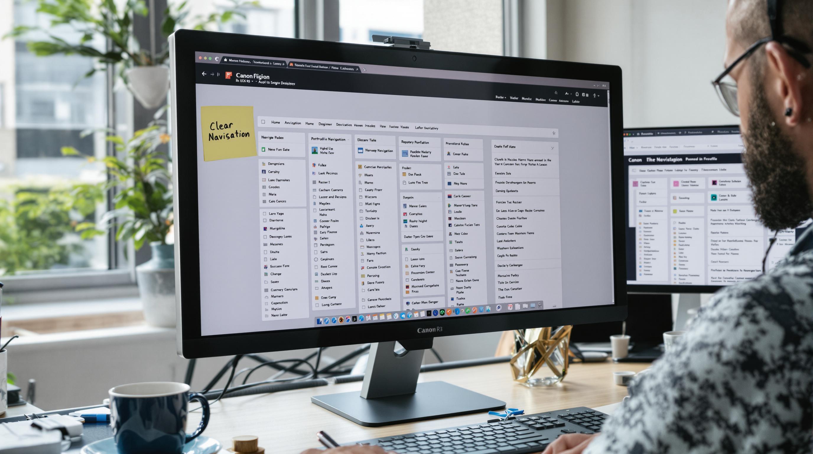 Designer reviewing confusing website navigation on portfolio site