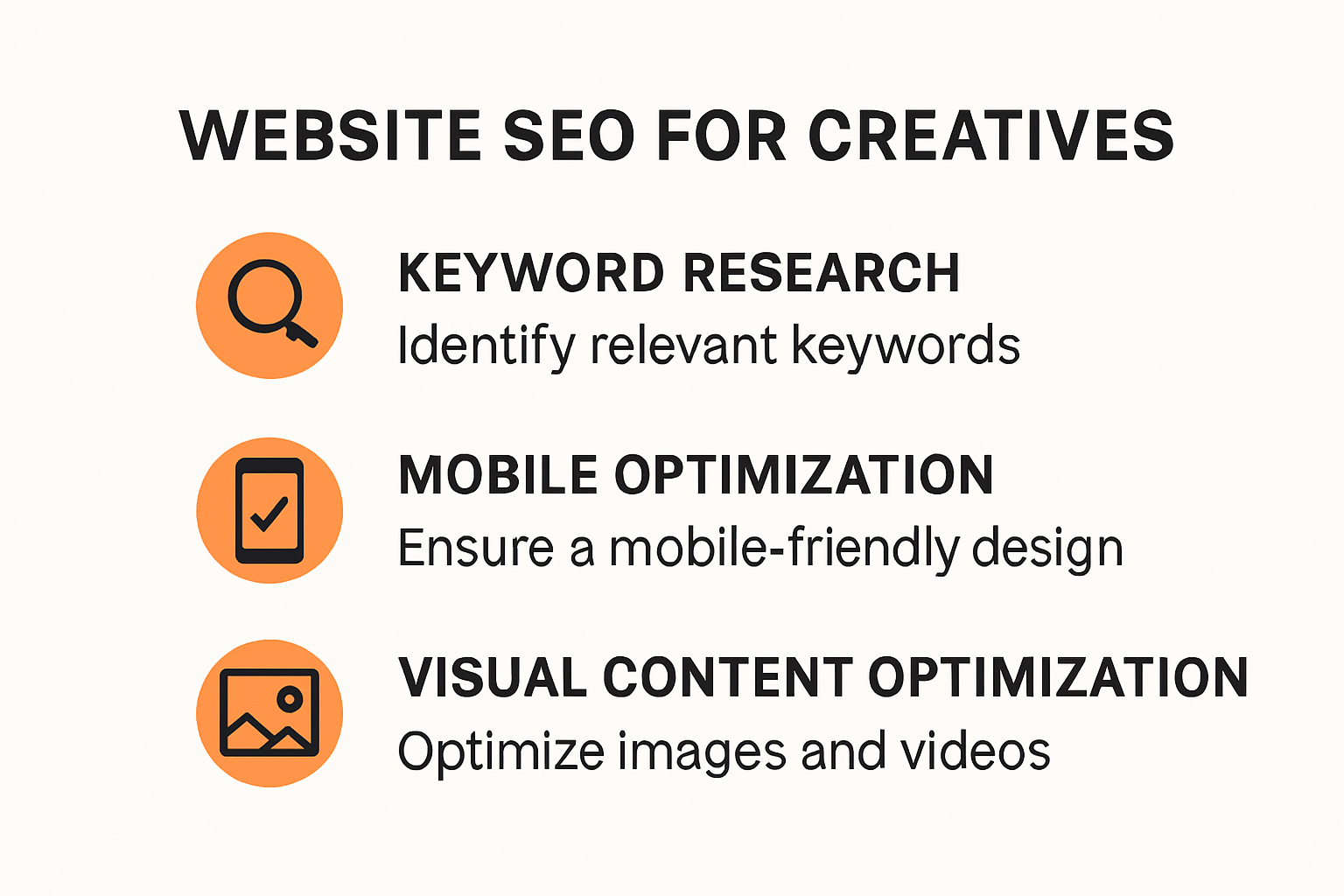 Infographic showing steps of website SEO for creatives