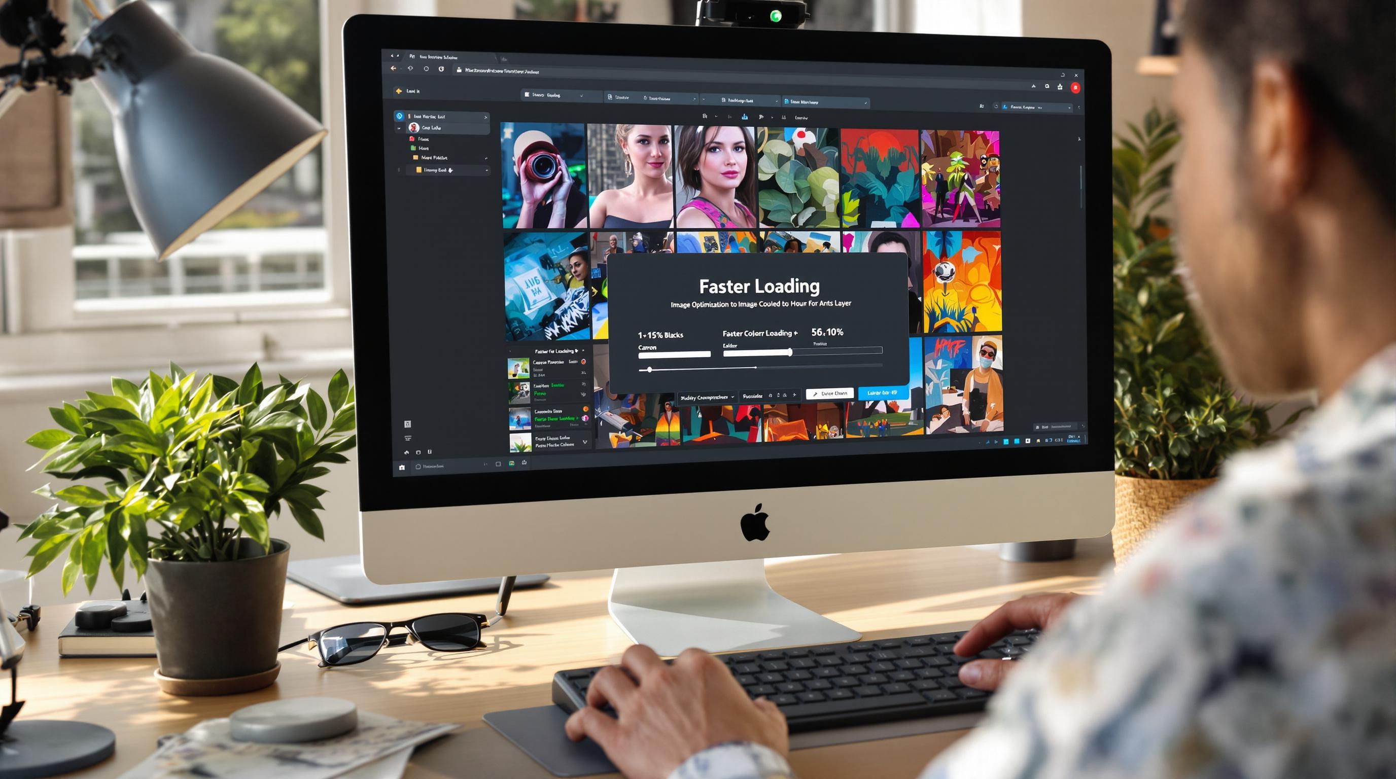 Artist using image optimization software to improve portfolio loading speed