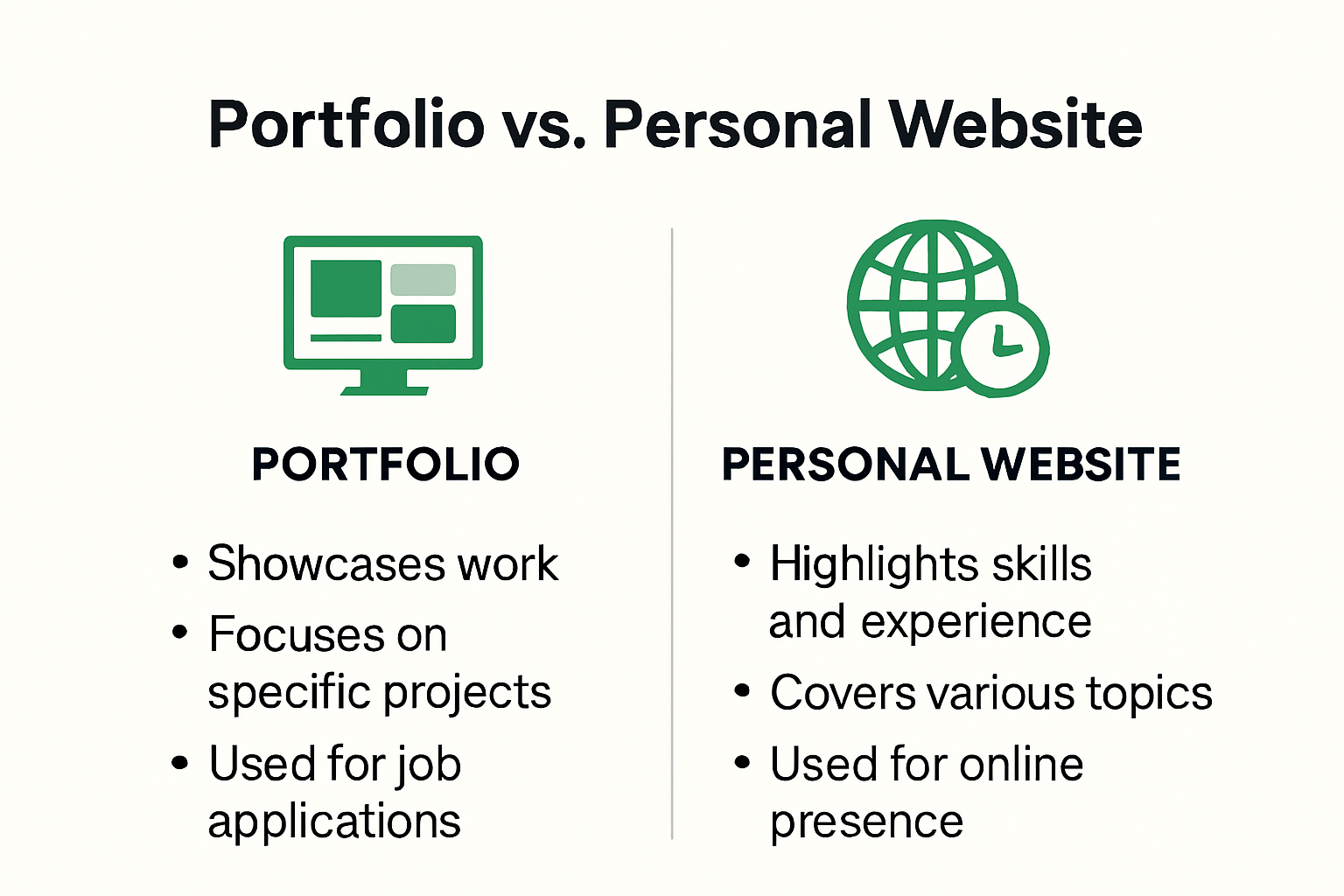 Comparison of portfolio vs personal website features and purposes