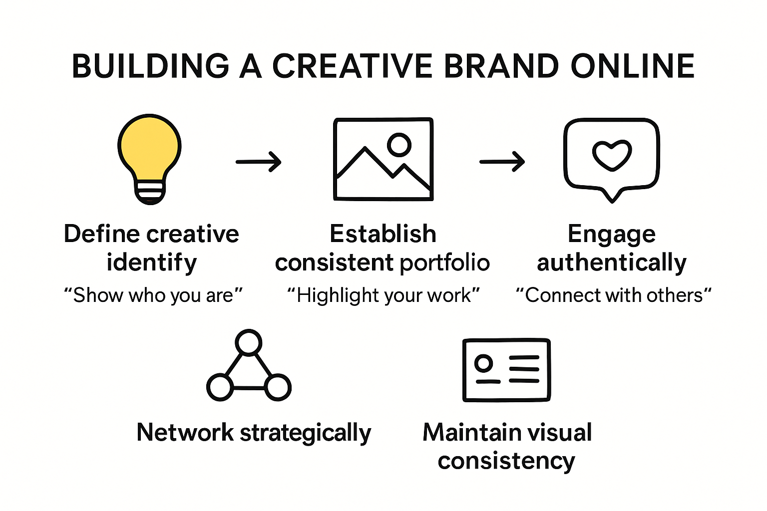Infographic summarizing five branding strategies for artists