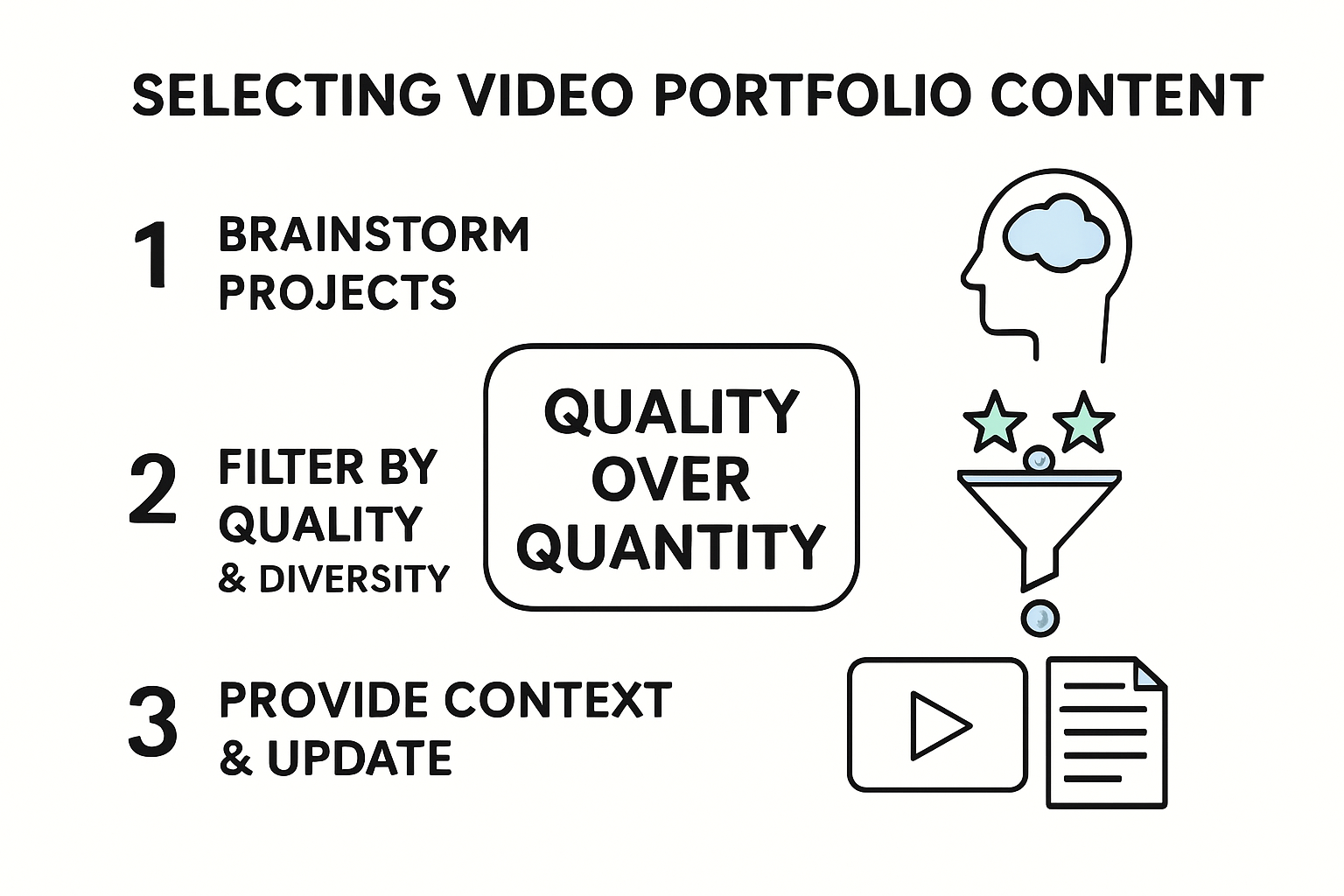 Infographic explaining content selection for video portfolios