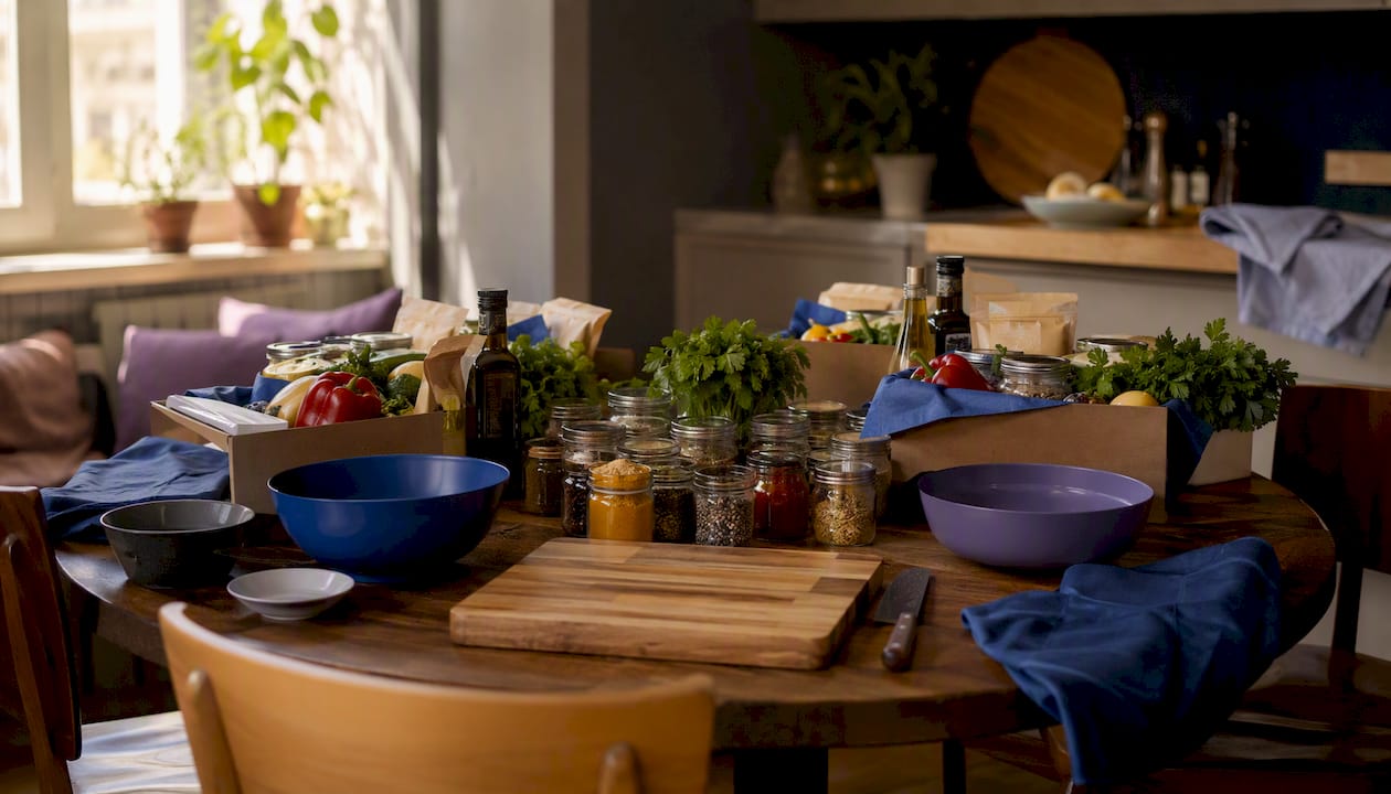 Ingredients and tools for virtual cooking event