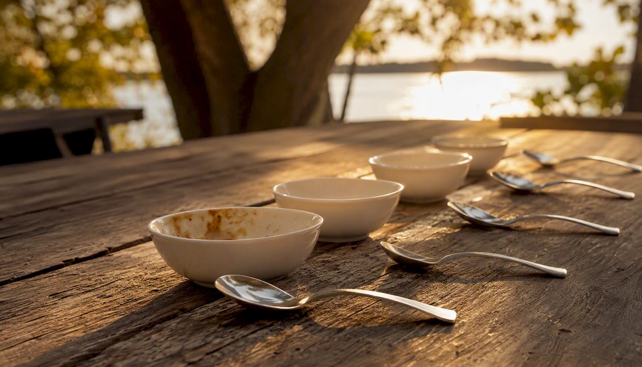 Clean tasting spoons by sauce bowls