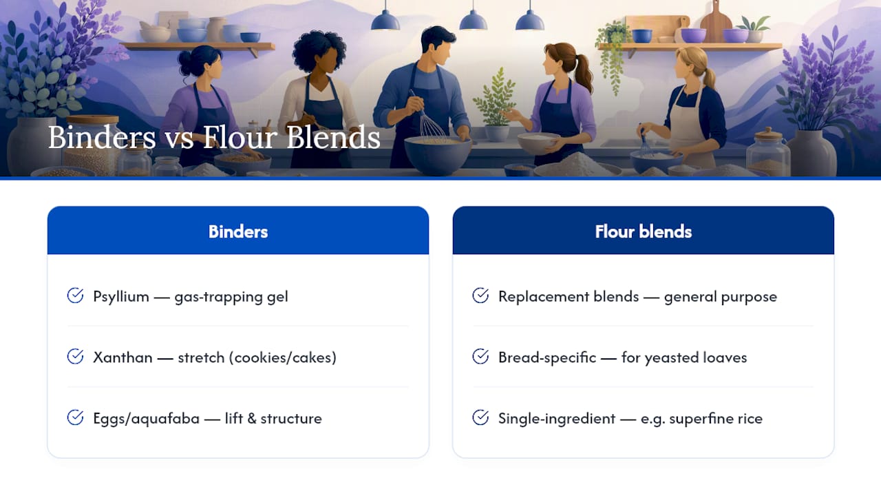 Diagram of gluten-free binders and flour blends roles