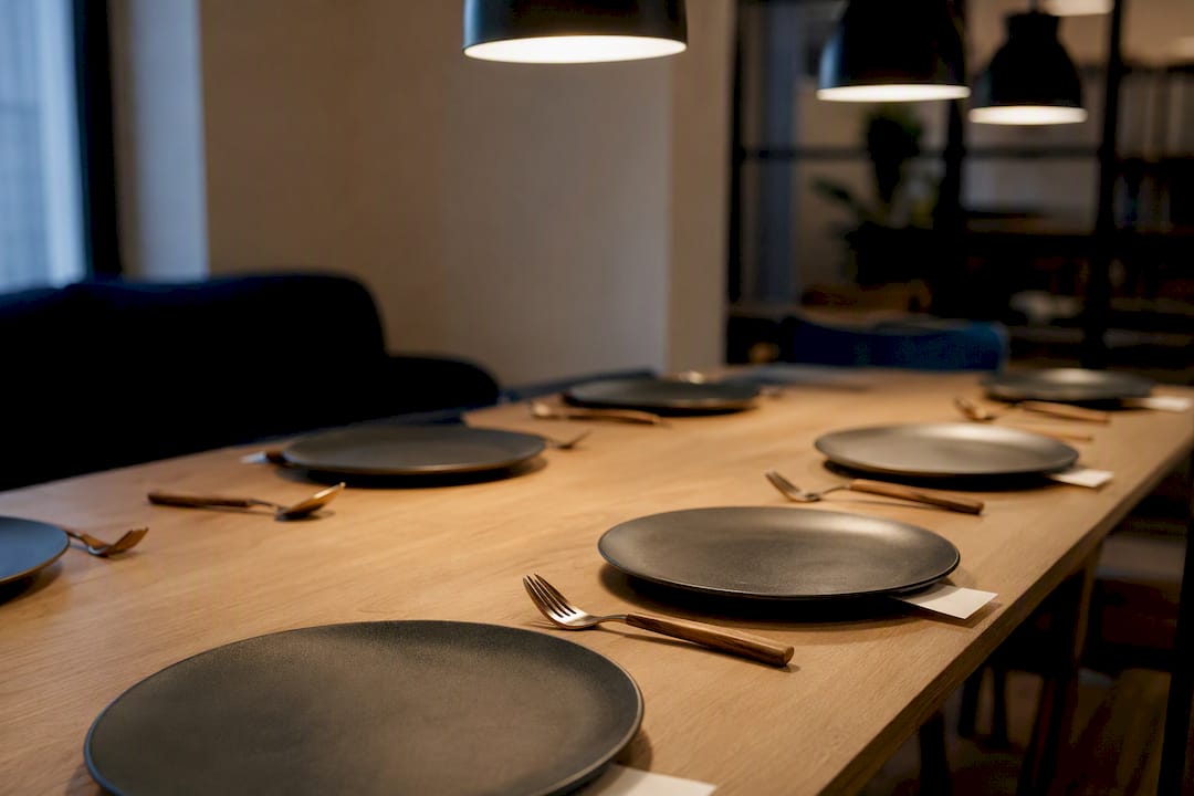Secret mission cards under dinner plates
