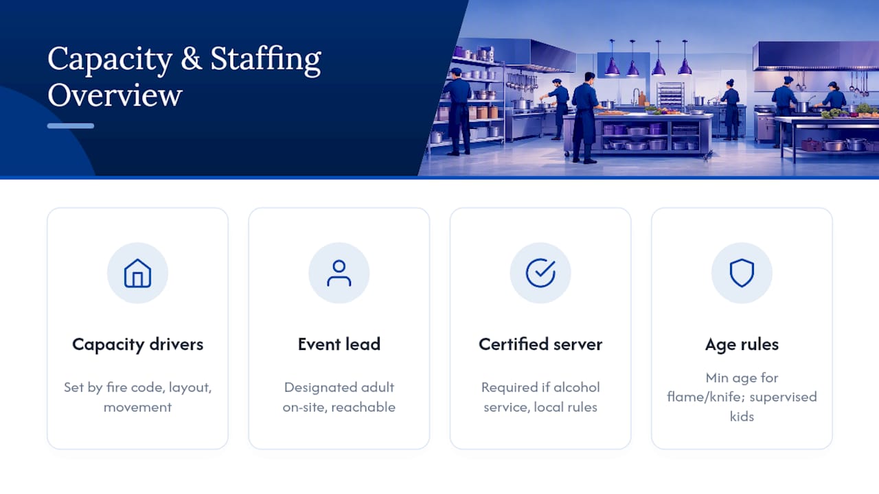 Diagram of kitchen capacity limits and staffing rules