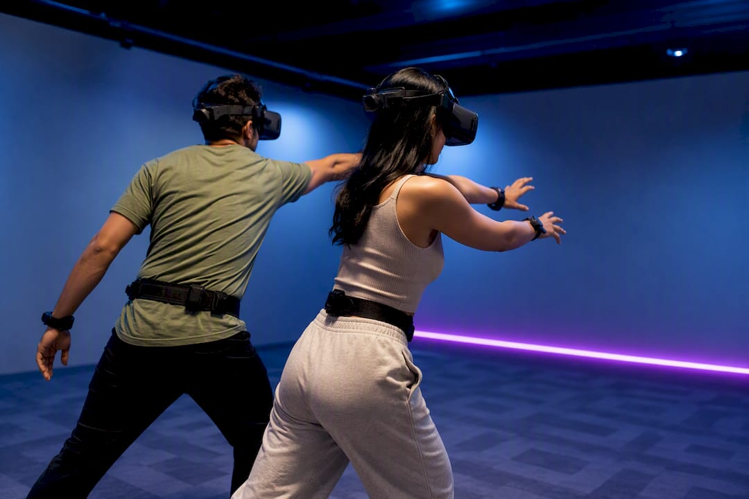 Couple moving together during VR date