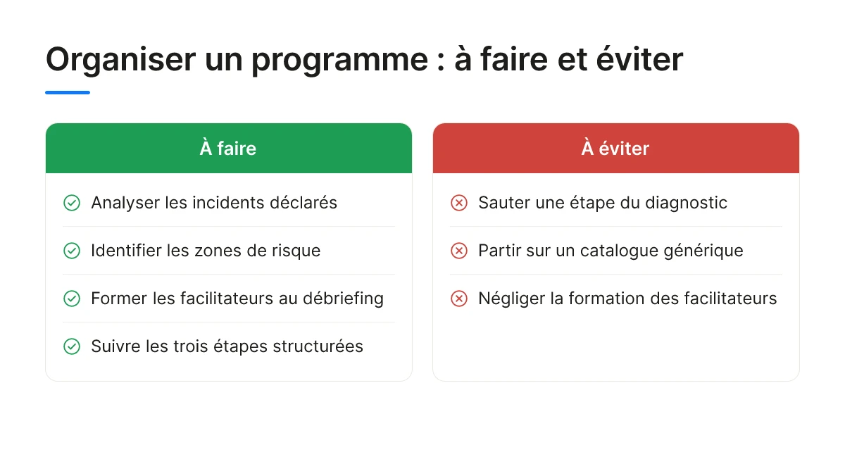Organiser un programme : à faire et éviter