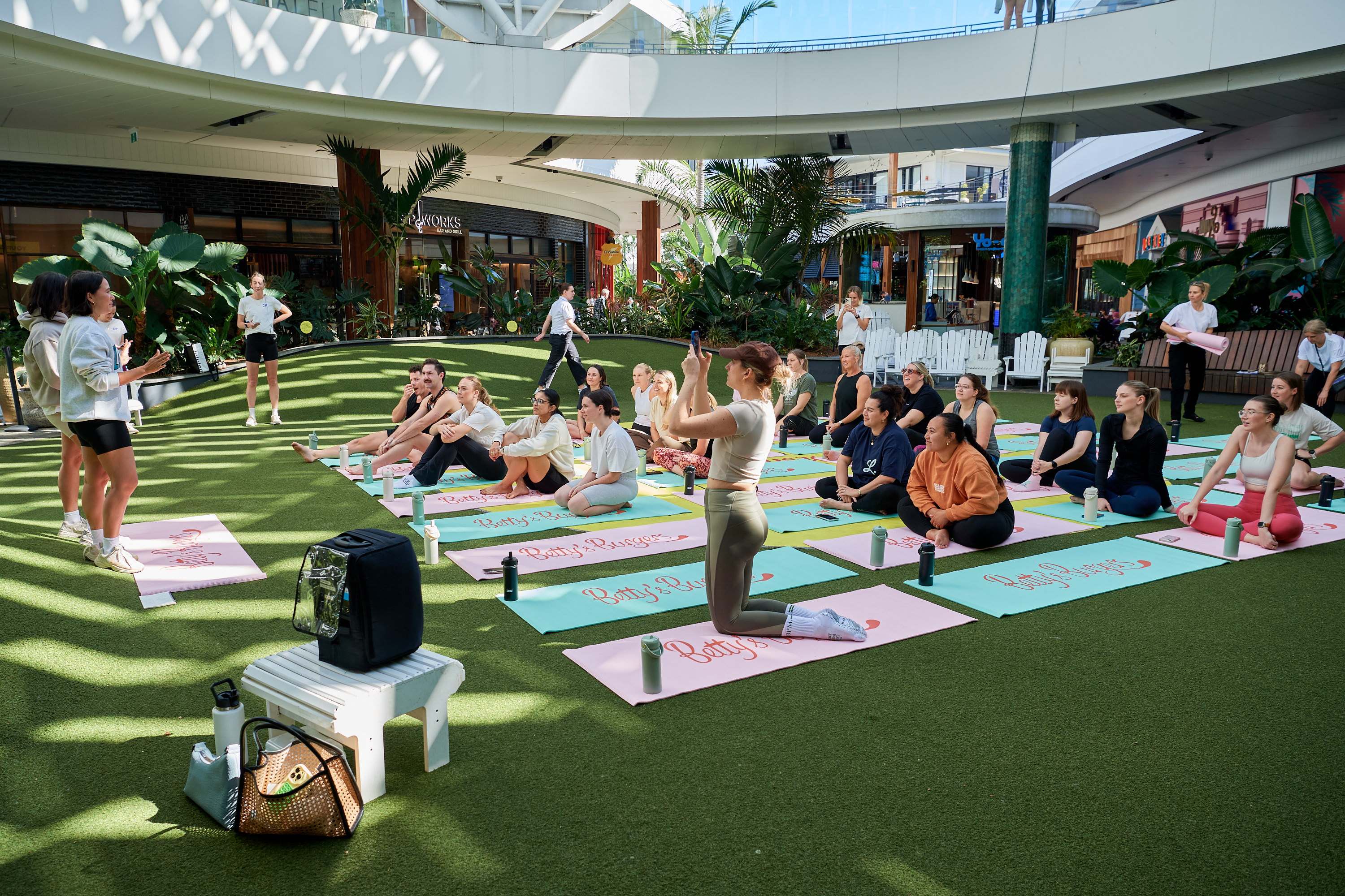 Pilates instructor leading guests at the Betty’s Burgers activation