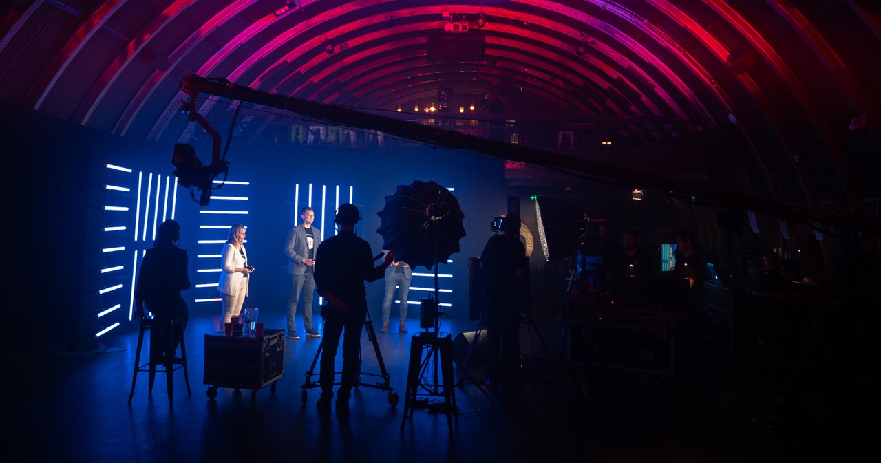 Oticon Live studio set at The Triffid with cameras and presenter