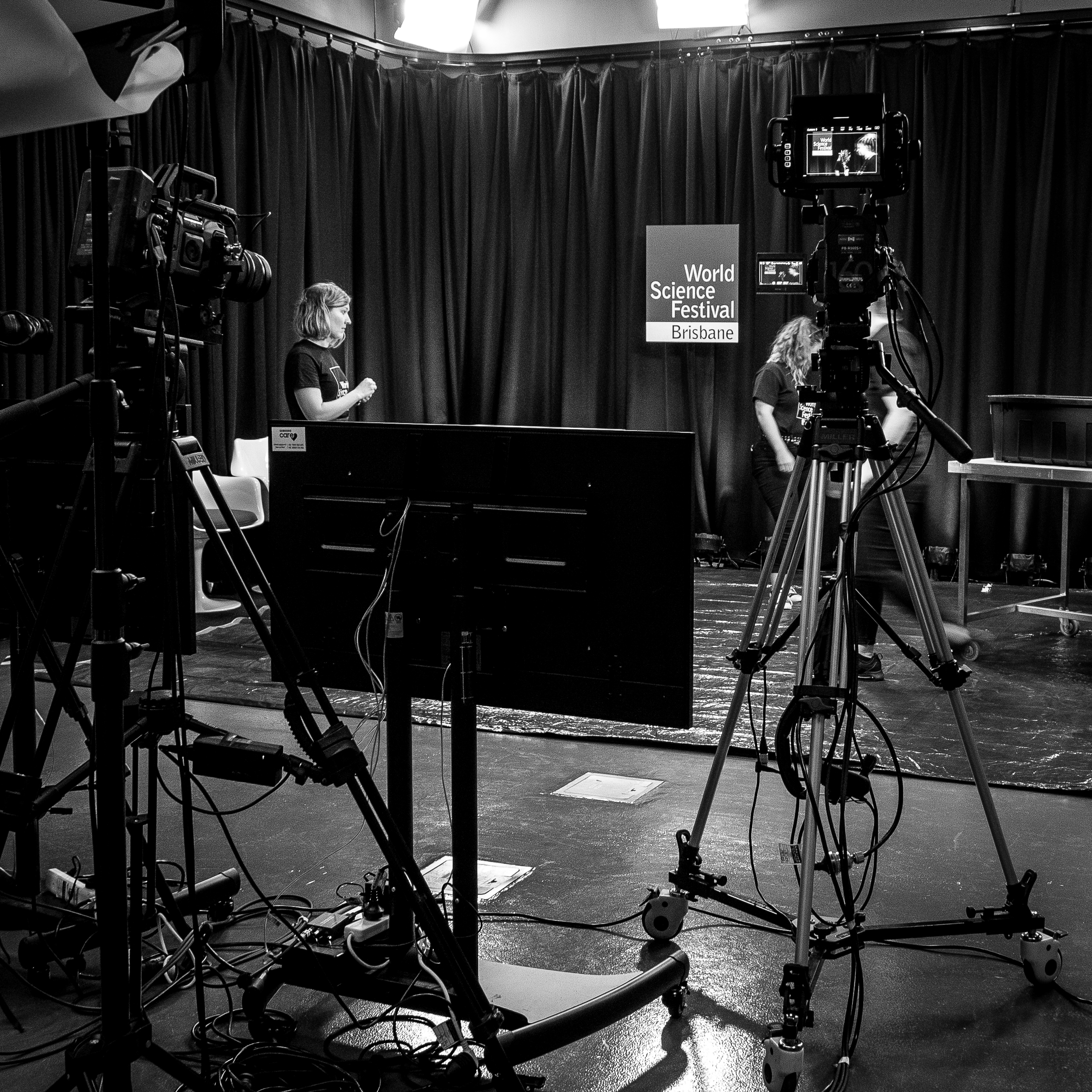 Cameras set up for the World Science Festival Brisbane studio broadcast