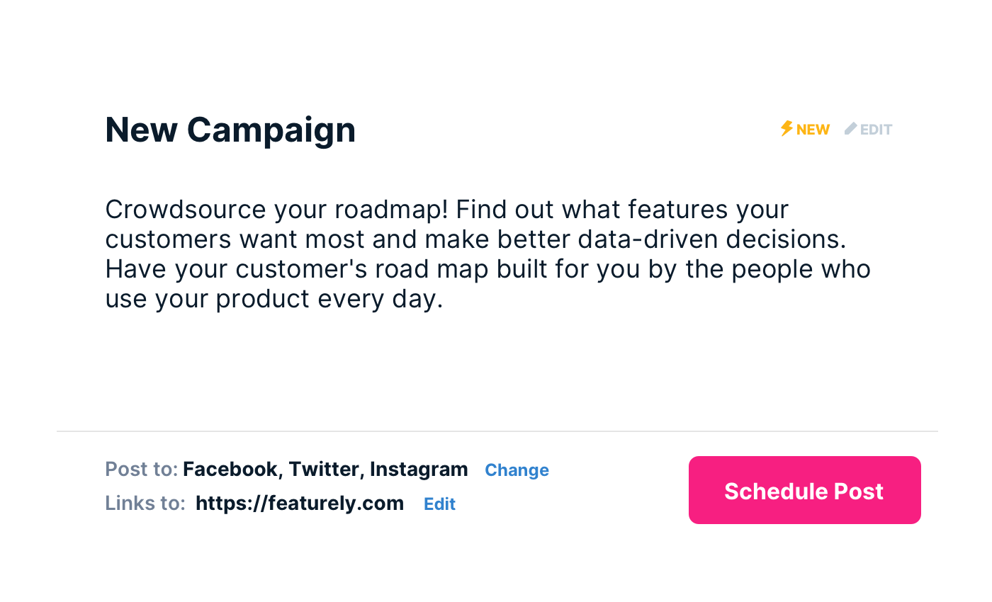 Screenshot of creating new social campaign